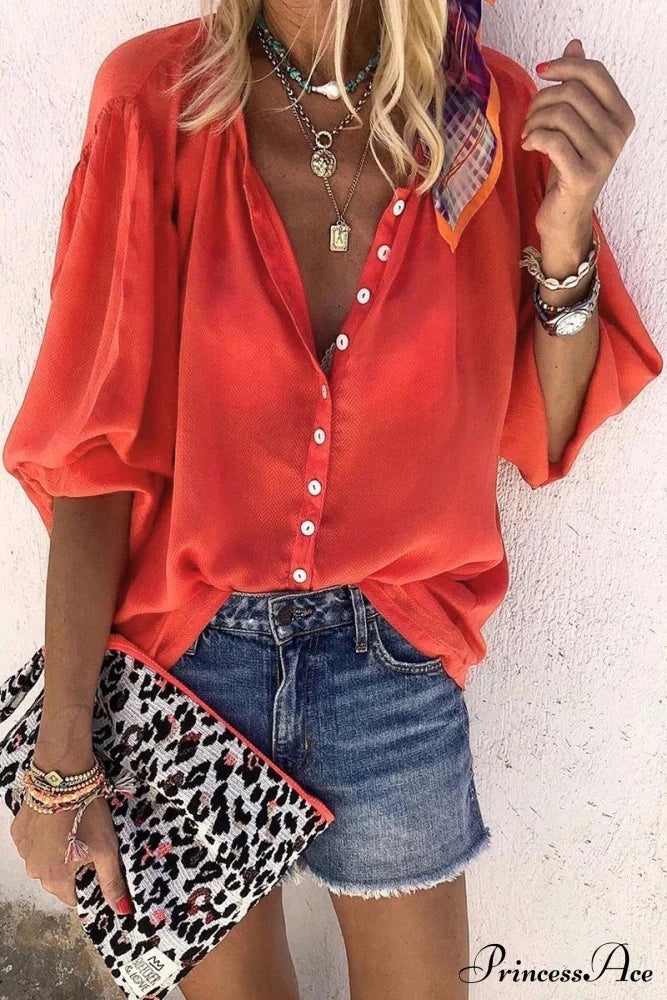 Blouse With Lace-Up Red Buttons Design S / Tops