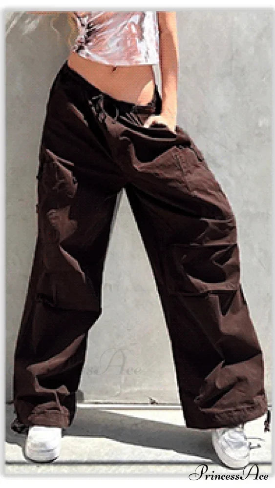 Cargo Streetwear Mom Pants Baggy Low Leg Waist 90S Denim Vintage Wide Jeans Trousers Trendy Korean