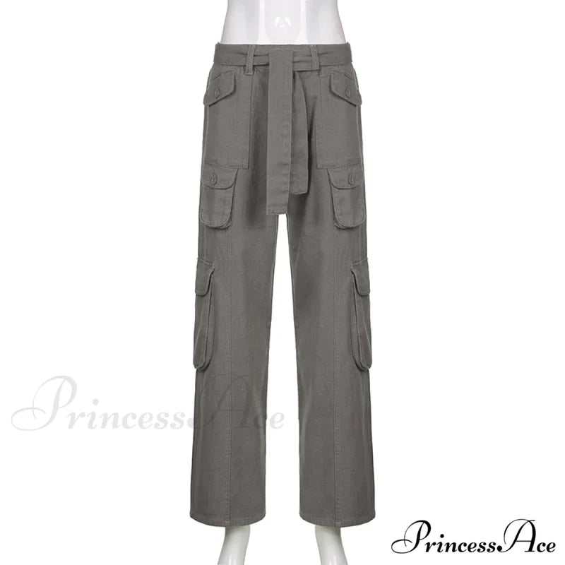 Cargo Streetwear Mom Pants Baggy Low Leg Waist 90S Denim Vintage Wide Jeans Trousers Trendy Korean