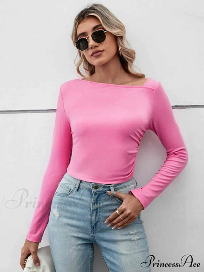Casual Arm Neck Long Top Basic Asymmetrical T-Shirt