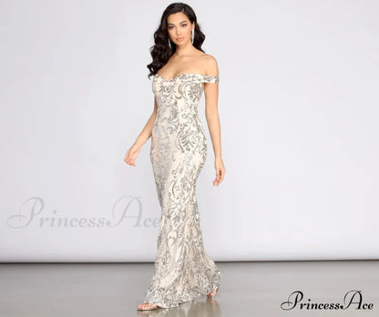 Clara Sequin Stylish Off Shoulder Dress S.o. Long Dresses