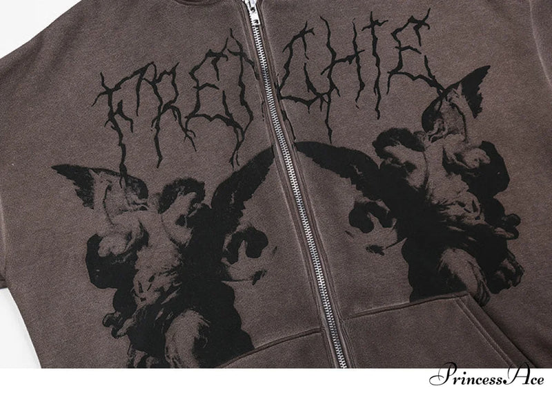 Angel Dark Print Streetwear Hoody Jacket