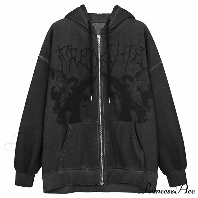 Angel Dark Print Streetwear Hoody Jacket Black 1 / M