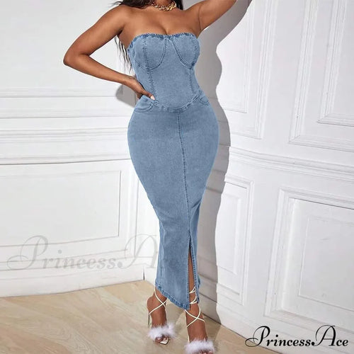 Denim Dreams Stylish Lace-Up Mini Dress Casual Dresses