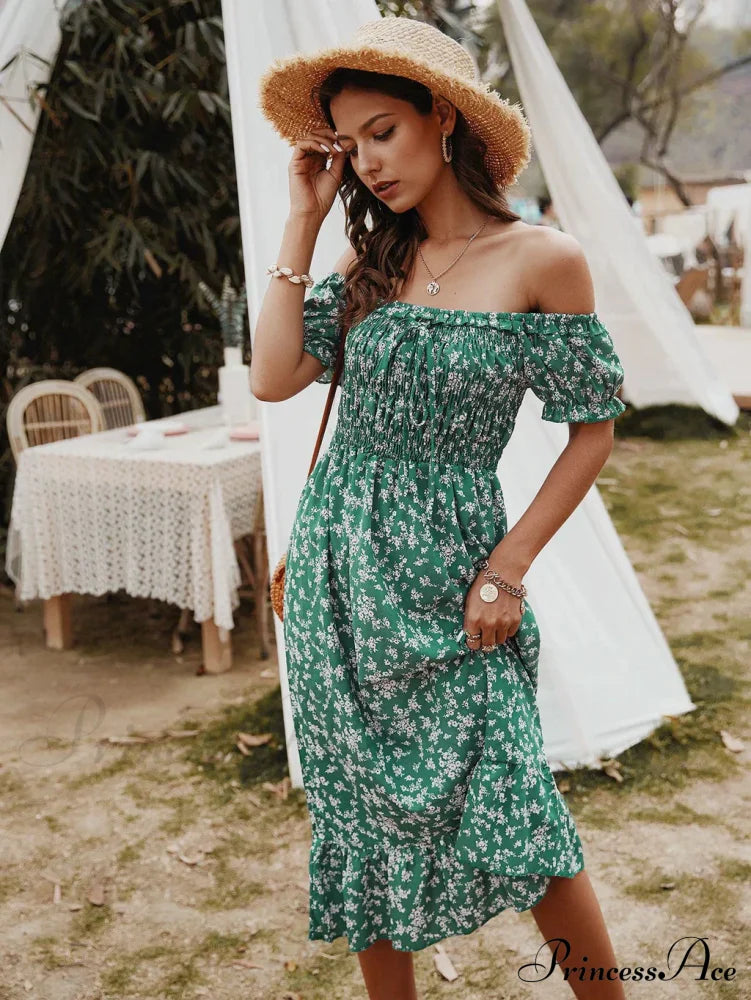 Gown With Brief Bohemian Arm Print S / Blue Print Dress