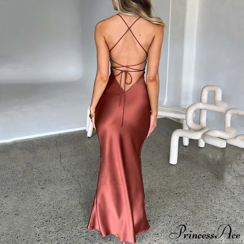 Heidi Formal Stylish Satin Lattice Dress S.o. Long Dresses