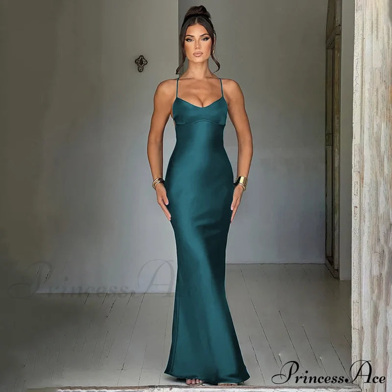 Heidi Formal Stylish Satin Lattice Dress Green / S S.o. Long Dresses