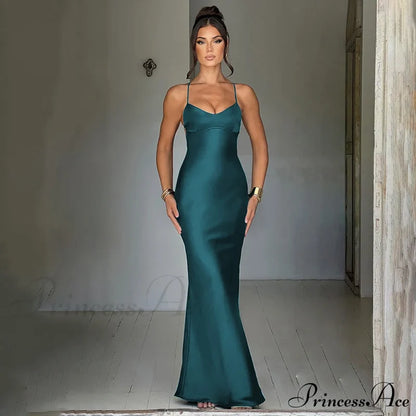 Heidi Formal Stylish Satin Lattice Dress Green / S S.o. Long Dresses