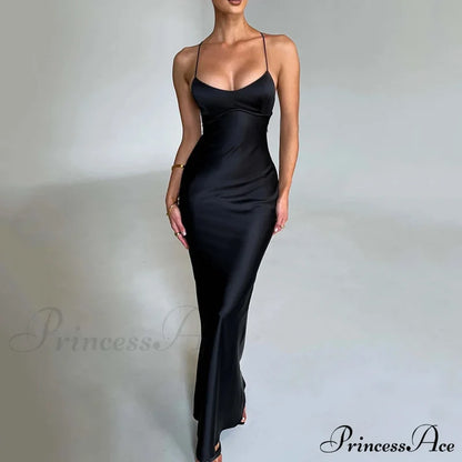 Heidi Formal Stylish Satin Lattice Dress Black / S S.o. Long Dresses
