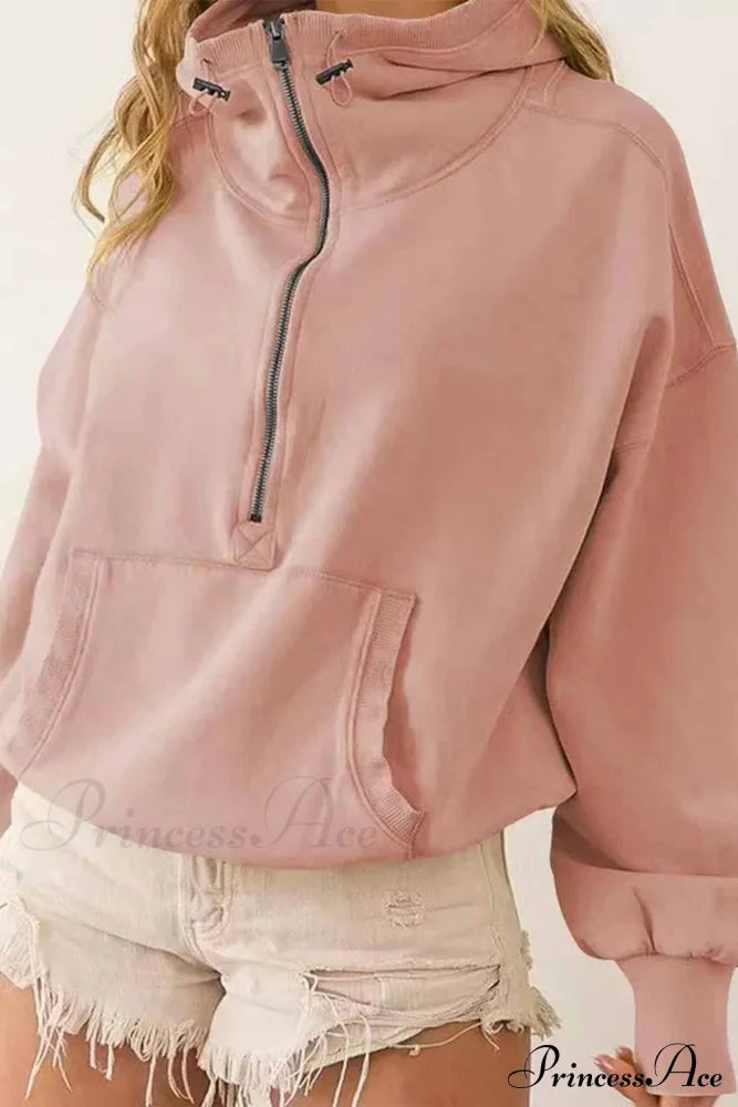 Hooded Sweatshirt With Zipper Pocket And Drawstring Pale Pinkish Gray / S Sweatshirts