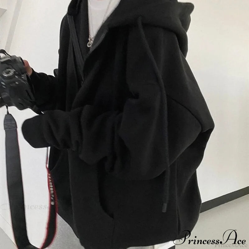 Korean Version Oversized Solid Color Hoodies Black / S Sweatshirts & Hoodies-L