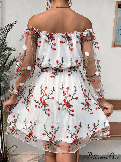 Lace Off-The-Shoulder Dress S / White Lace Dress