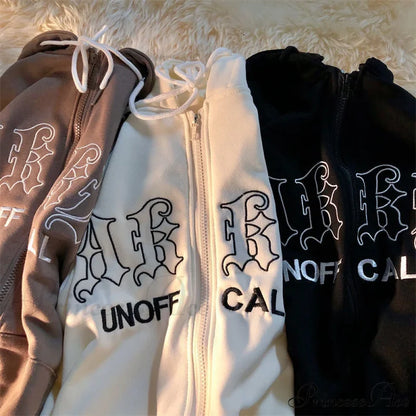 Letter Print Vintage Zip Up Oversize Jacket