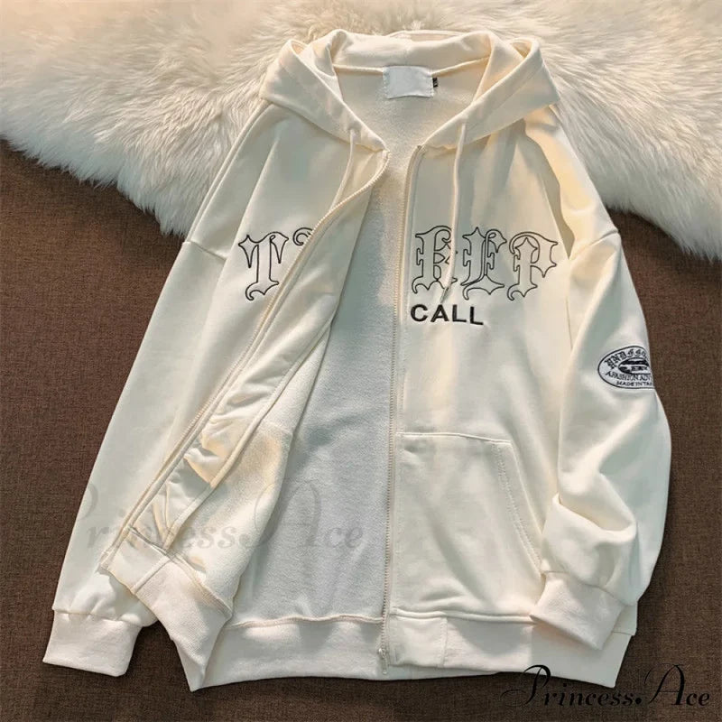 Letter Print Vintage Zip Up Oversize Jacket