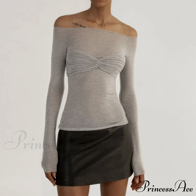 New Fashion Women's Clothing Lightweight See-Through Neck T-Shirt Top Grey blouse Clothes long sleeve shirts long sleeve top shirt shirts tops