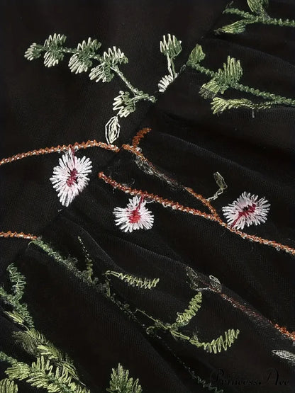 Mesh Floral Embroidery A Line Party Dress For Summer S / Black Black Floral Maxi Dress