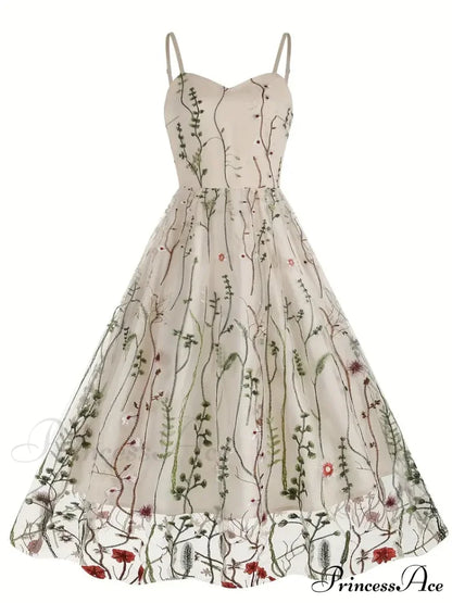 Mesh Floral Embroidery A Line Party Dress For Summer M / Blue Black Floral Maxi Dress
