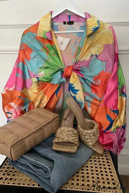 Neckline Blouses 4 In Patchwork Colors Tops/Blouses & Shirts