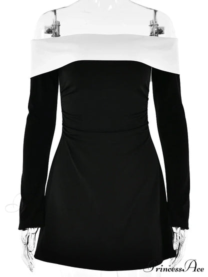 Off-Shoulder Colourblock Long Charming Sleeve Mini Dress Patchwork
