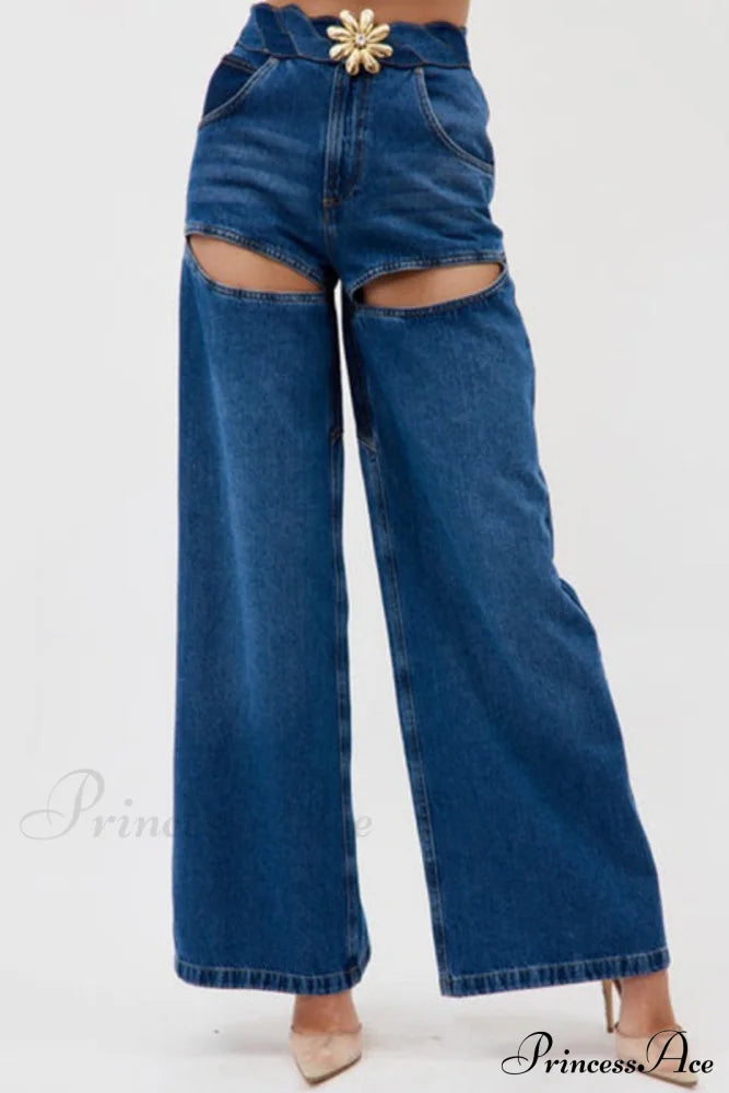 Patchwork Decoration Accessories Waist Denim Metal High Jeans Denim/Jeans