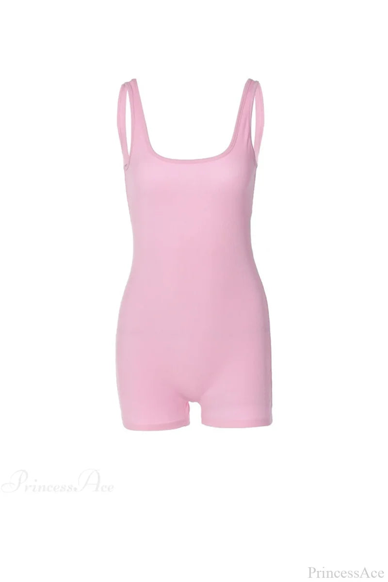 Pink Crisscross Back Rompers With Scoop Neck