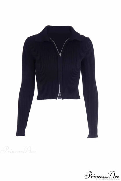 With Knit Cardigan Two-Way Zipper Cardigans