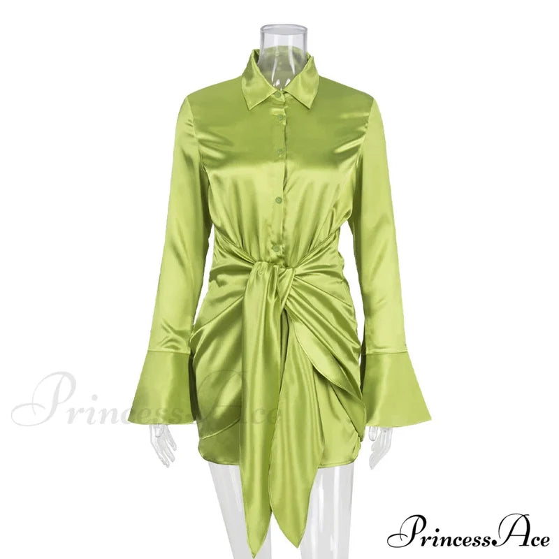 Polo Lapel Dress With Long Sleeves L / Blue Dresses