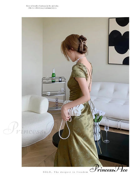 Bodycon For Palace Robe Satin V-Neck Bandage Dresses Party Gown Vestidos Mixi Warm-Season Backless
