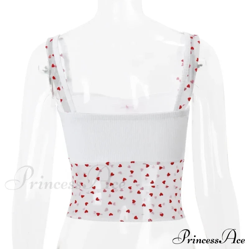 Sheer Knit Stylish Patchwork Bow Top Printed Tank