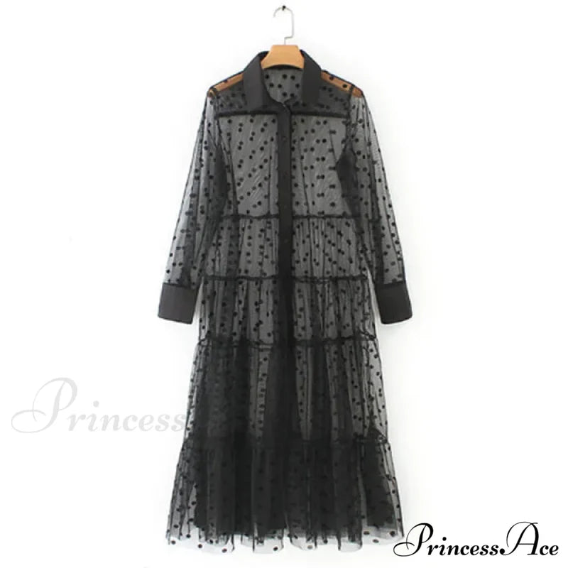 Sheer Lace Cover Up With Polka Dot Pattern For Summer S / White Beach Cover Up Dress