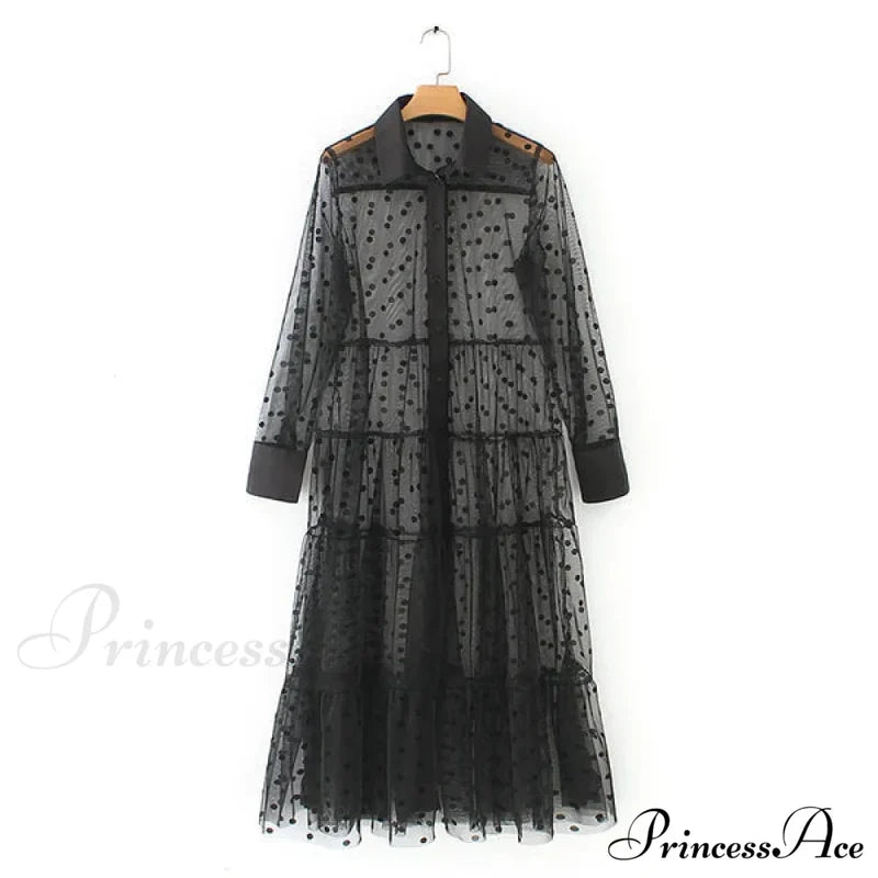 Sheer Lace Cover Up With Polka Dot Pattern For Summer L / Black Beach Cover Up Dress