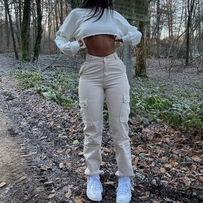 Casual Elastic High Waist Baggy Cargo Y2K Wide Slim Women Pants Streetwear Trousers Vintage Leg
