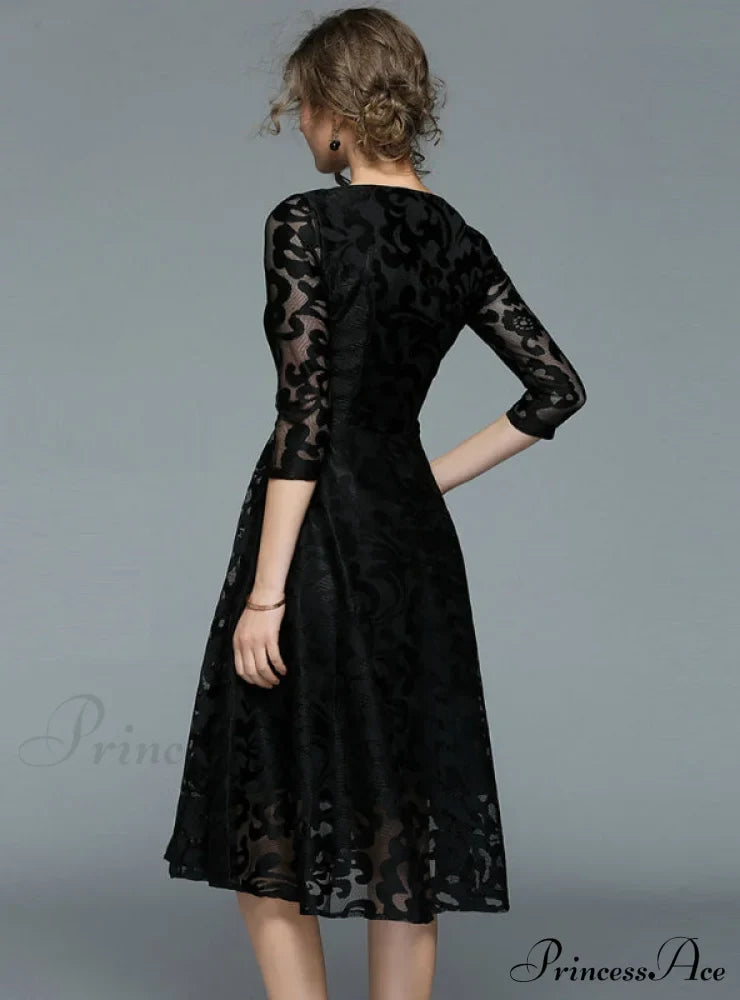 Slim Ladies Party Dress Casual Lace Dresses M / Red