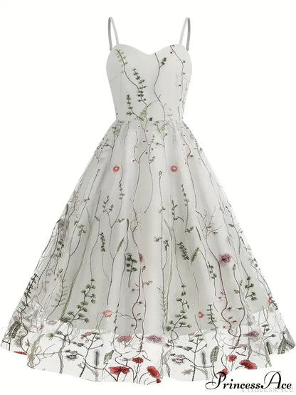 Party Mesh Flowered A Embroidery For Gown Line Summer S / White Black Floral Maxi Dress