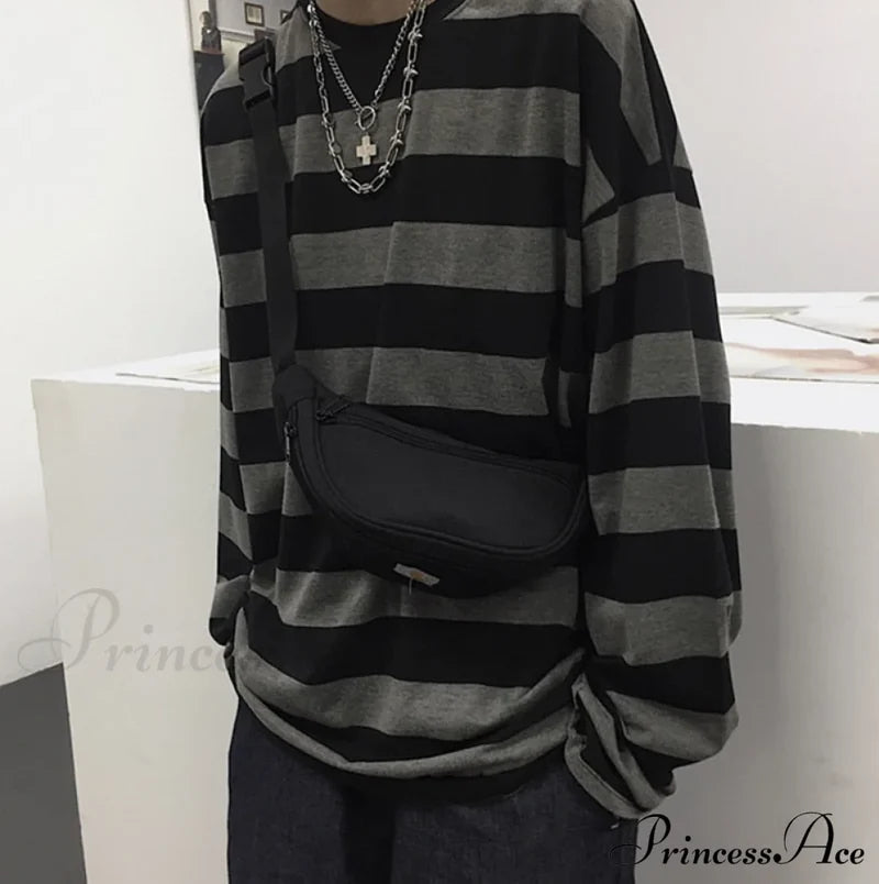 Stripe Long Grunge Arm Tee Black / S T-Shirts