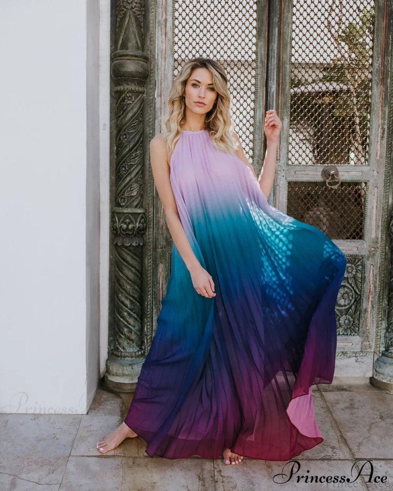 Sundress Maxi Streetwear Ombre Dress For Summer Casual Wear S / Blue Beautiful Maxi Dress