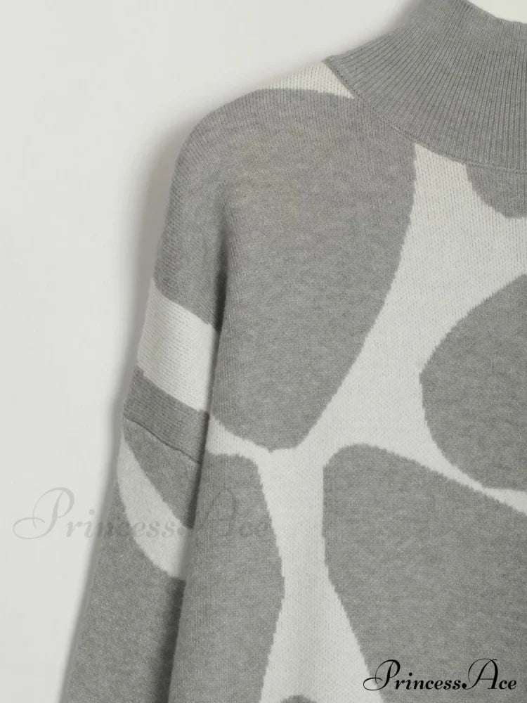 Sweater Gown With Mock Neck Contrast Sweaters-L