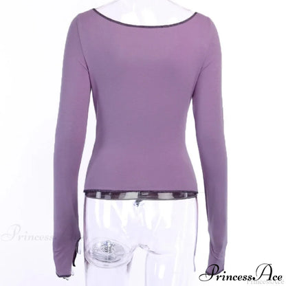 T-Shirt Arm Long For Hollow Top O-Neck Spring Casual Solid Out Women