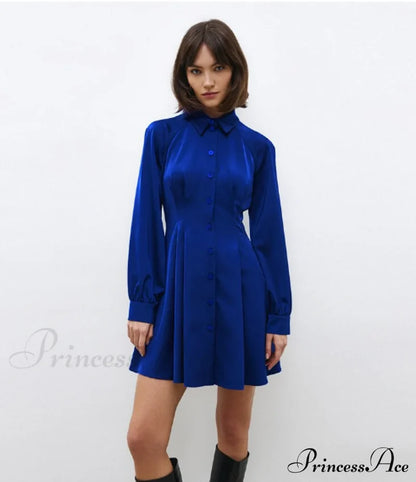 Vintage Green Office Long Sleeve Lapel Short Dress For Autumn Dresses
