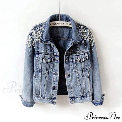 With Detailing New Autumn Women’s Jacket Pearl - Denim Collection Blue / S